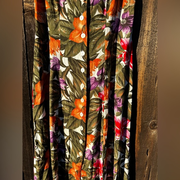 Alix Taylor New York Green Orange Purple Floral Tropical Button Down Maxi Dress - Picture 5 of 8
